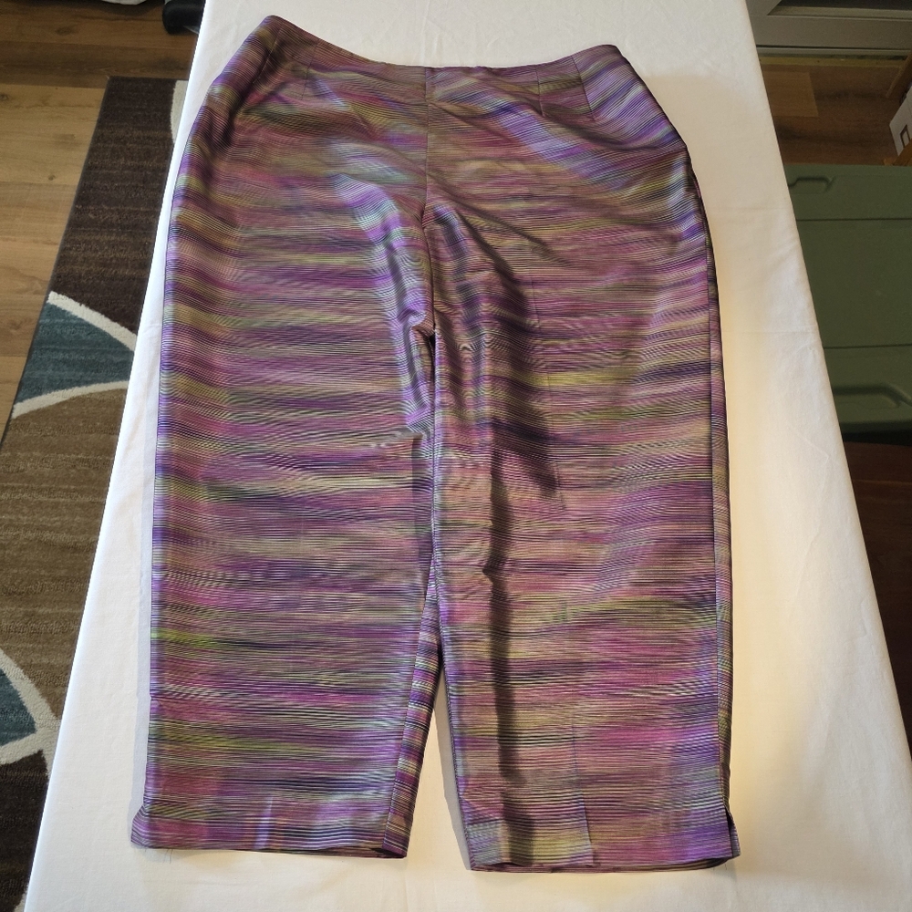 Vintage Y2K Silk Striped Due Per Due Cropped Pants High Waist Shimmery EUC 20W - Picture 8 of 13